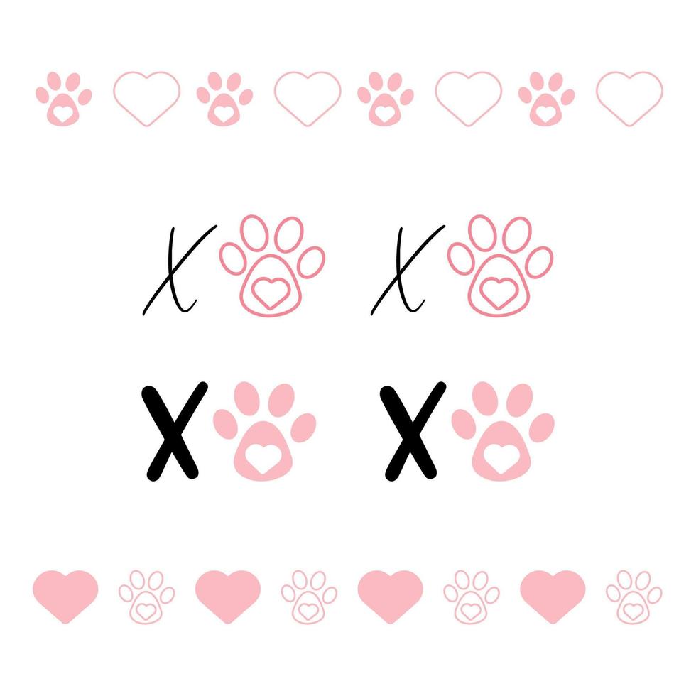 Xoxo print with pet paw and hearts. Dog is my Valentine print for mug, shirt or bandana sublimation vector