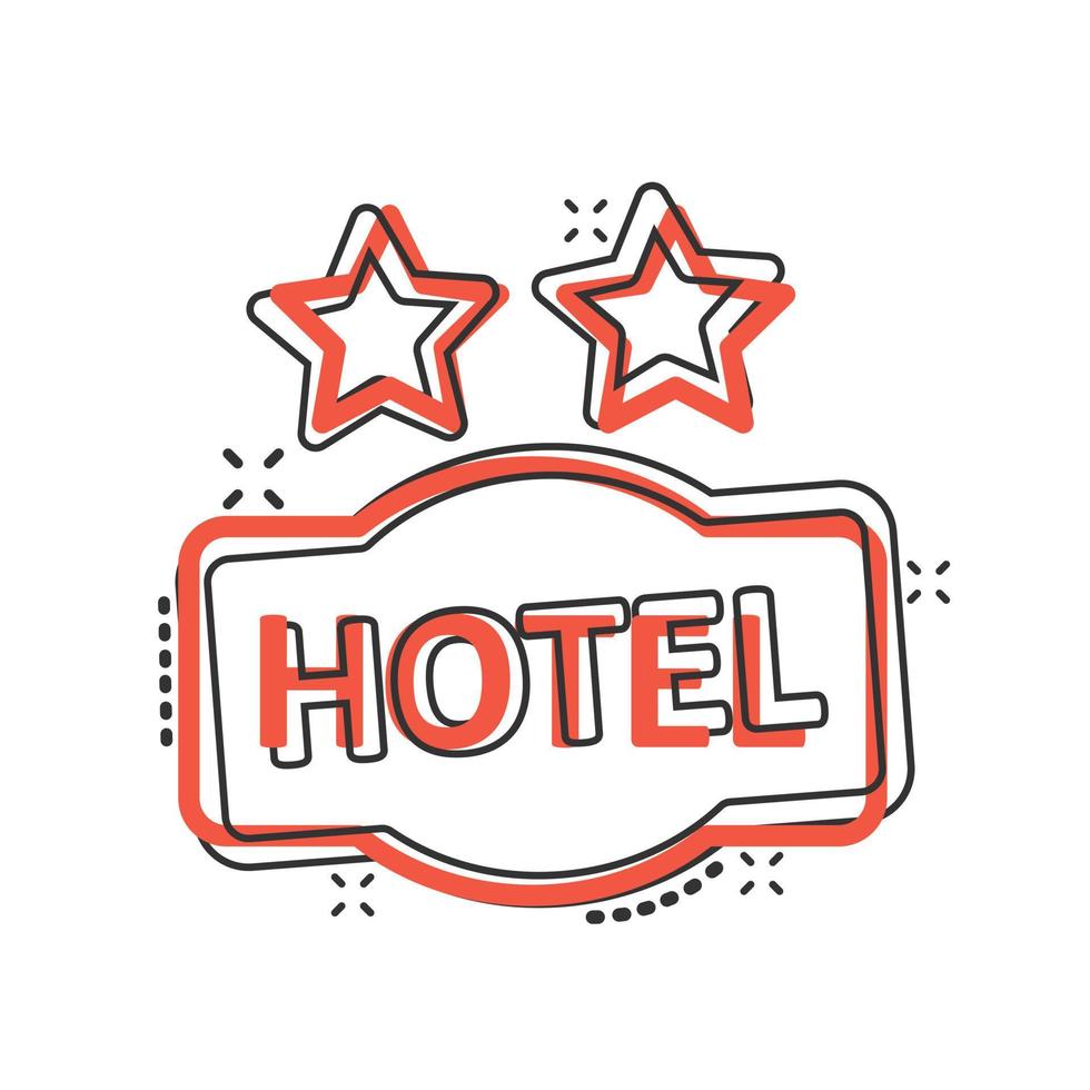 Hotel 2 stars sign icon in comic style. Inn cartoon vector illustration on white isolated background. Hostel room information splash effect business concept.