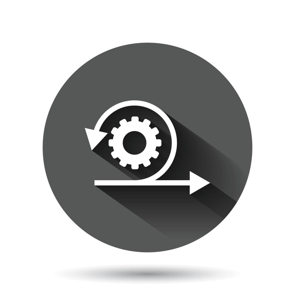 Agile icon in flat style. Flexible vector illustration on black round background with long shadow effect. Arrow cycle circle button business concept.