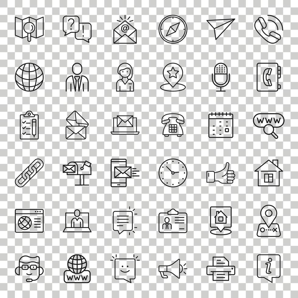 Contact us thin line icon set in flat style. Mobile communication vector illustration on white isolated background. Phone call business concept.