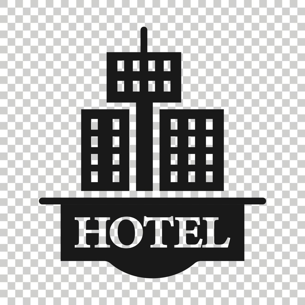 icono de signo de hotel en estilo plano. posada edificio ilustración vectorial sobre fondo blanco aislado. concepto de negocio de habitación de albergue. vector