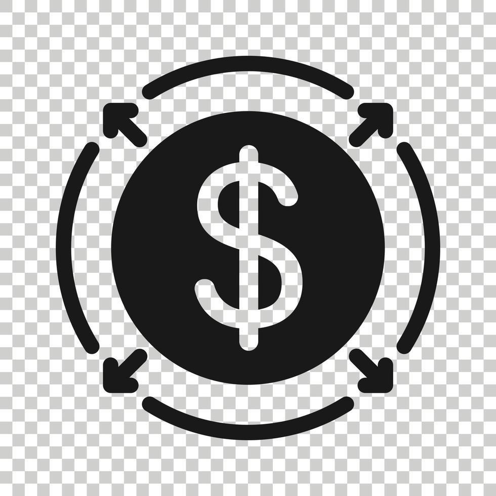 icono de ingresos de dinero en estilo plano. Ilustración de vector de moneda de dólar sobre fondo blanco aislado. concepto de negocio de estructura financiera.