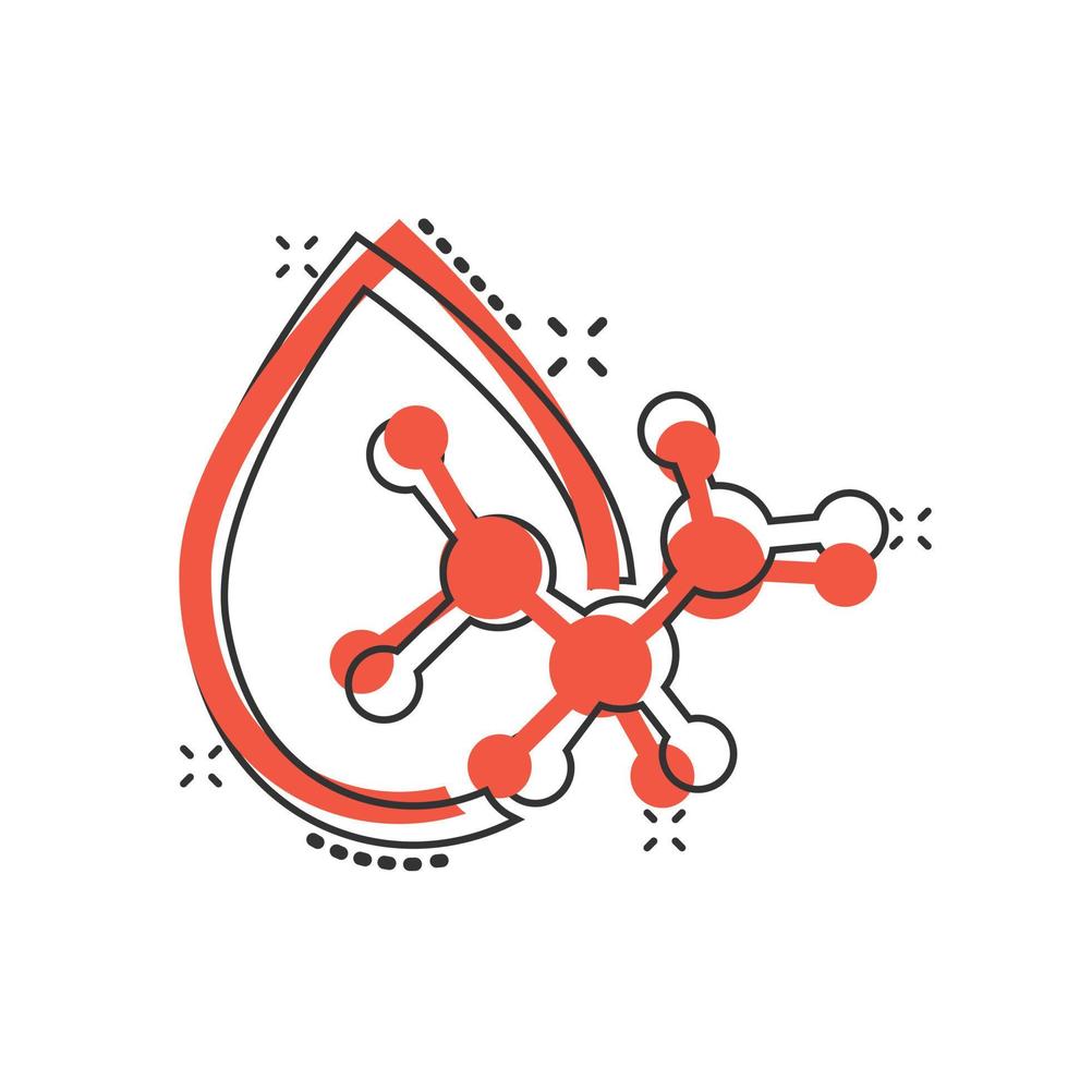 Acid molecule icon in comic style. Dna cartoon vector illustration on white isolated background. Amino model splash effect business concept.