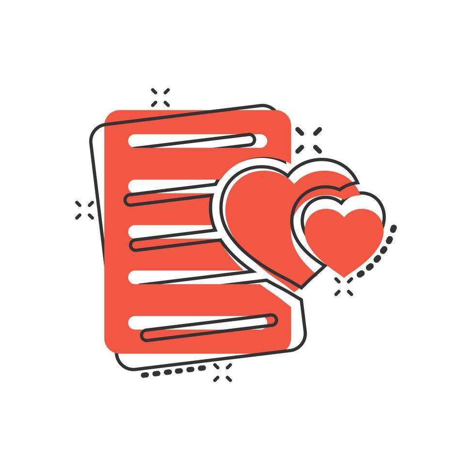 Wishlist icon in comic style. Like document cartoon vector illustration on white isolated background. Favorite list splash effect business concept.