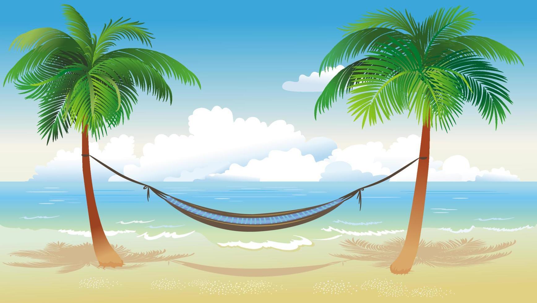 Hammock and palm trees on beach vector