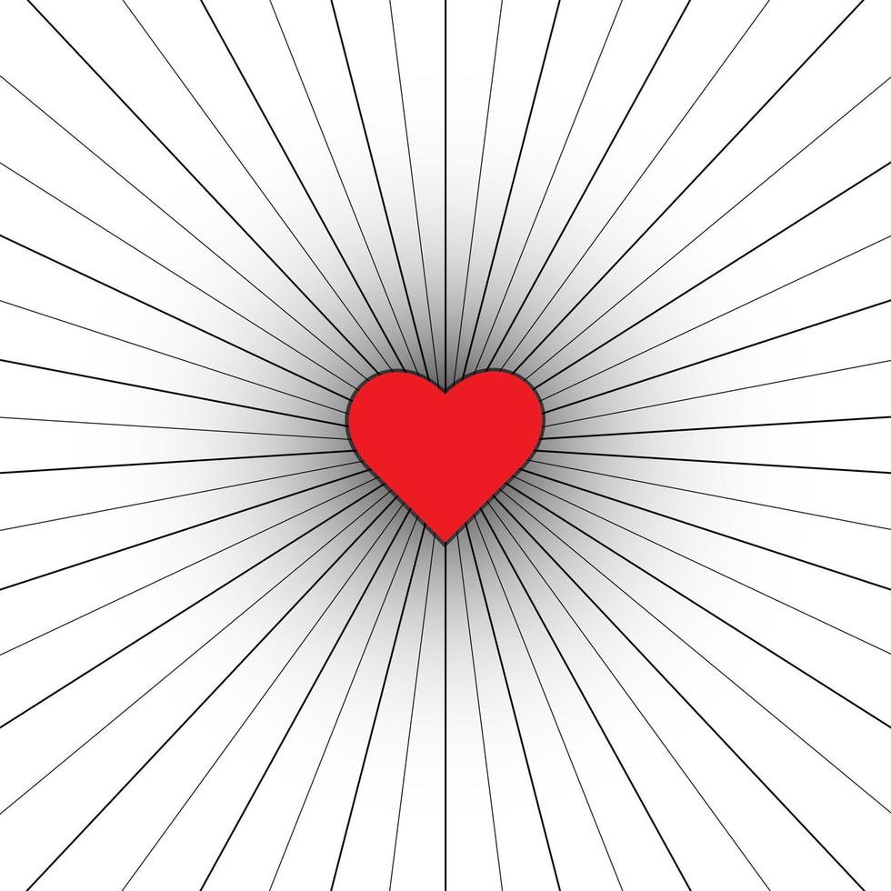 Swirling pattern background. Vortex starburst spiral twirl square with red heart. Helix rotation rays. Converging psychadelic scalable stripes. Vector illustration