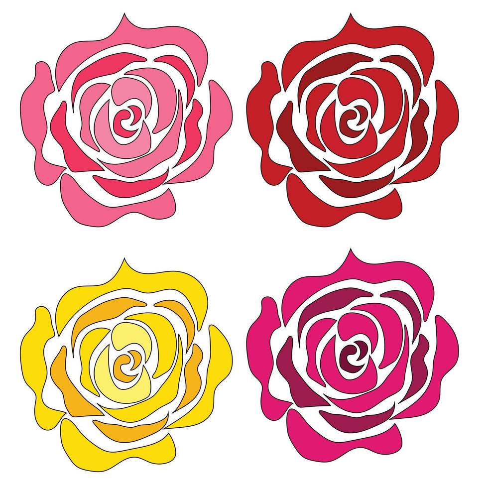 conjunto de rosas florecientes de diferentes colores vector