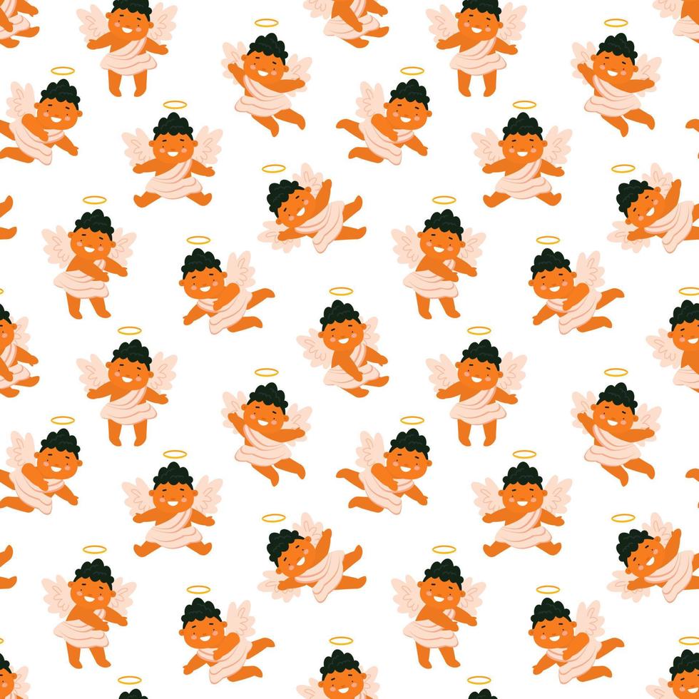 Seamless pattern with cute baby angels. Funny vector background for kids products design.