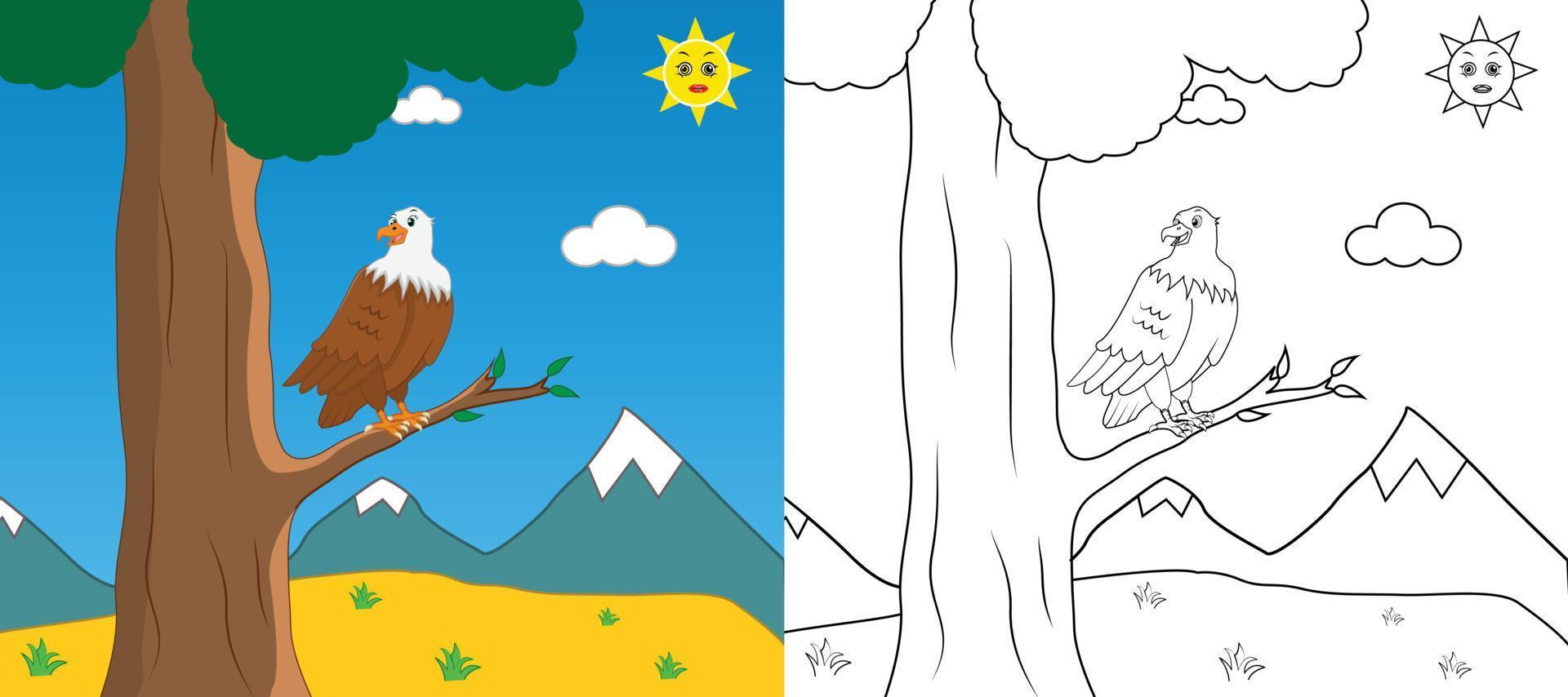 página para colorear de águila de dibujos animados lindo con ilustración de vector de arte de línea