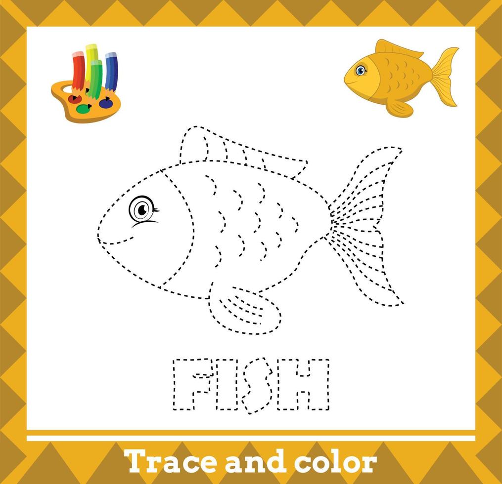 Trace and color for kids, fish vector kids activity page