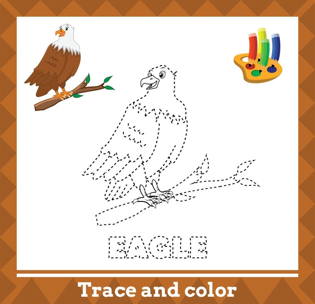 Trace and color for kids, eagle vector kids activity page