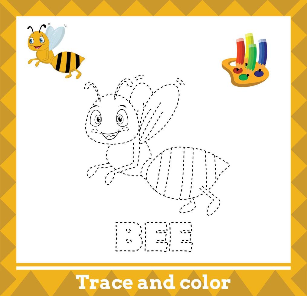 rastro y color para niños, página de actividad de niños de vector de abeja