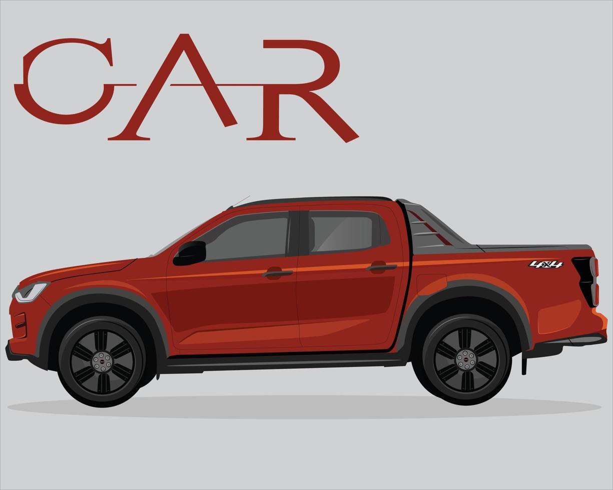 car, side view, Vehicle branding mockup. All elements in the groups on separate layers. Car vector template on gray background