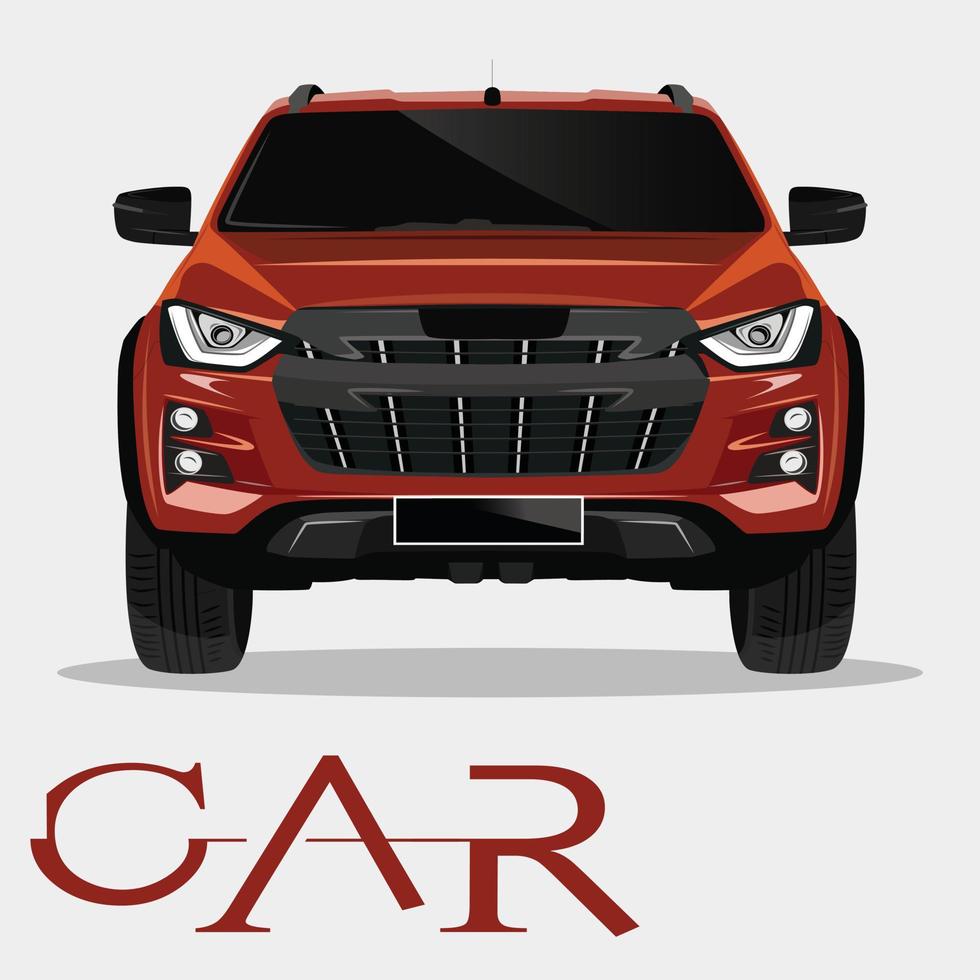 car, front view, Vehicle branding mockup. All elements in the groups on separate layers. Car vector template on gray background