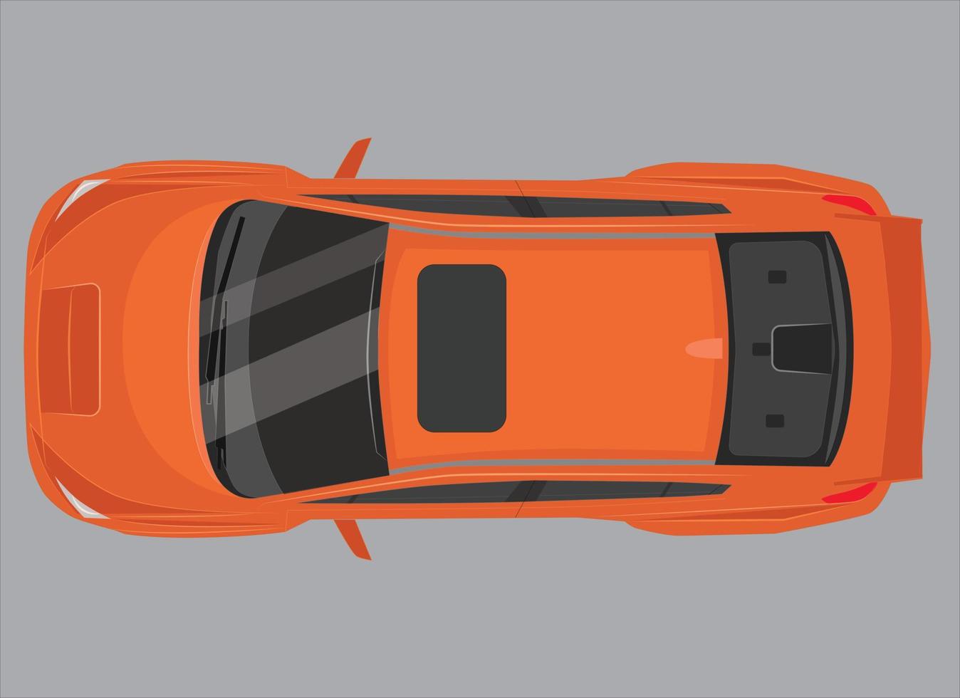 Orange car from top view vector illustration. Flat design auto. Illustration for transportation concept, car infographic, icon or web design. Delivery car. Isolated on a white background. Sedan