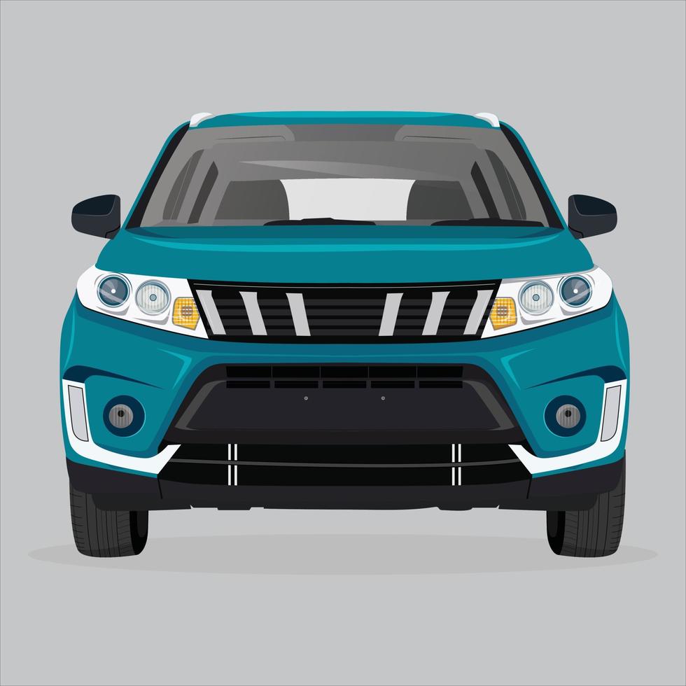 Car front view. Vehicles driving in the city. Vector flat style cartoon illustration isolated on grey background