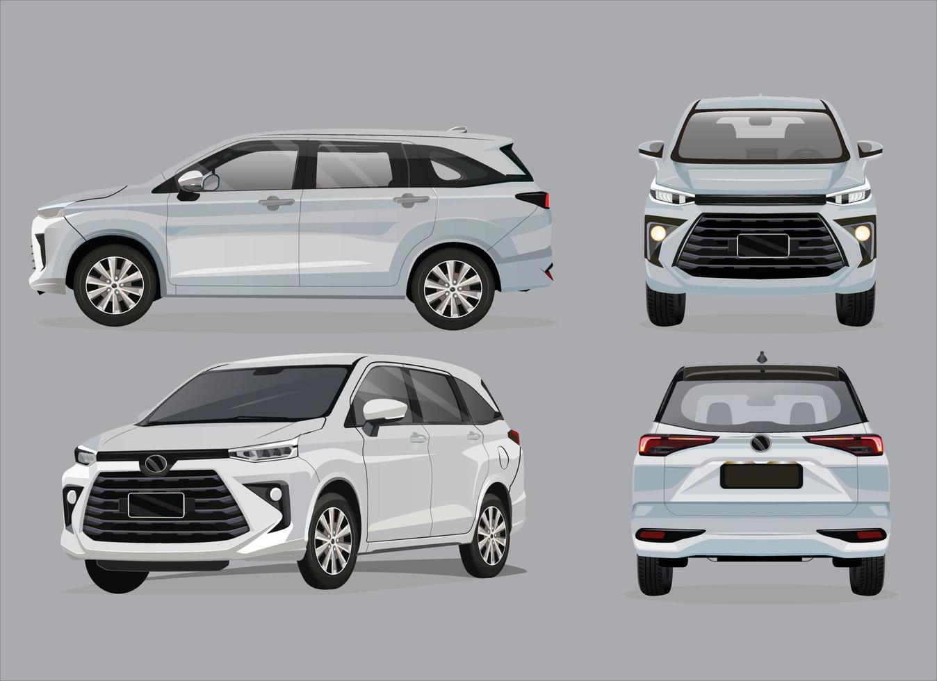 white Car vector template on white background. Business car isolated. All layers and groups well organized for easy editing and recolor. View from side, front, back, top. Vector illustration.