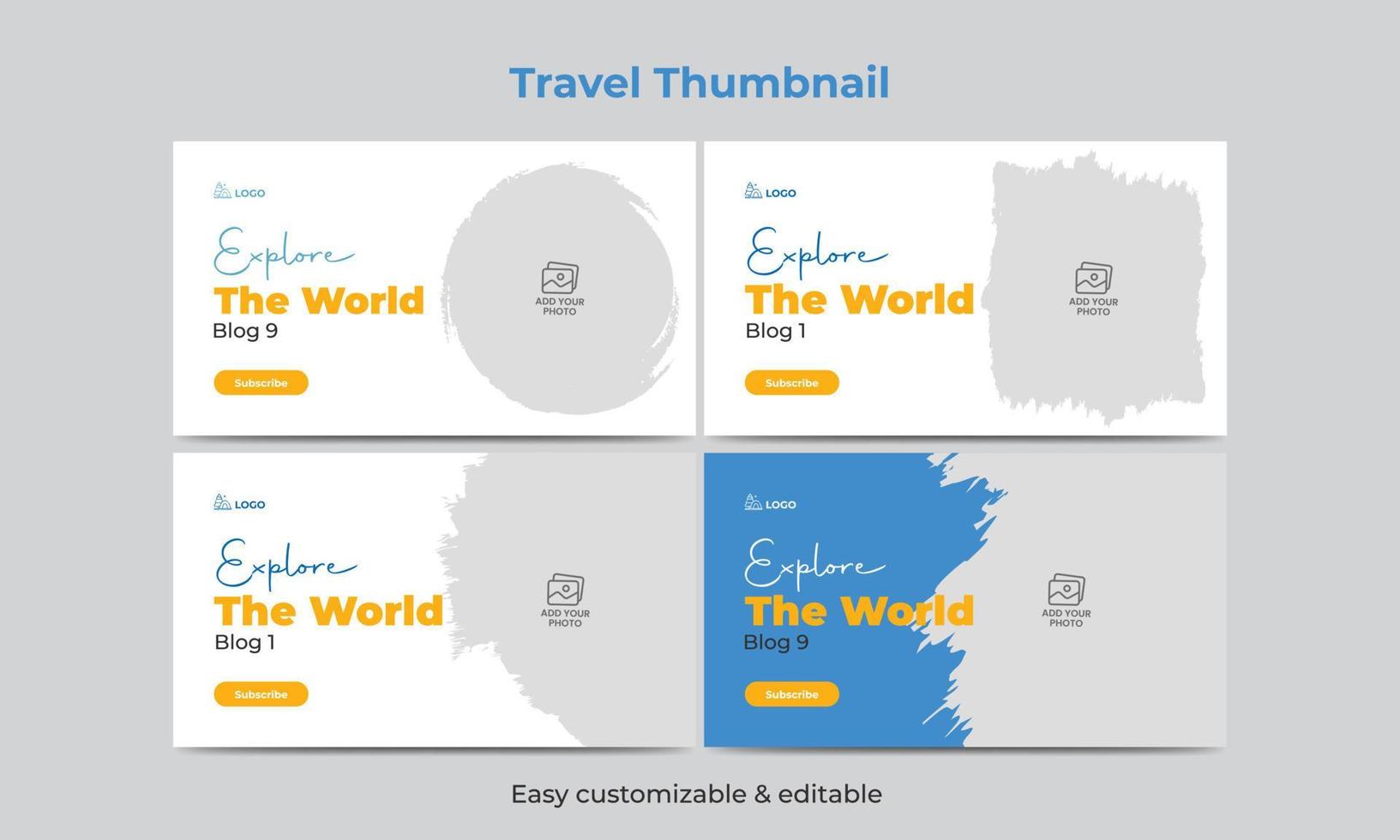 Travel and tour video thumbnail design. Hotel tourism marketing service video thumbnail vector