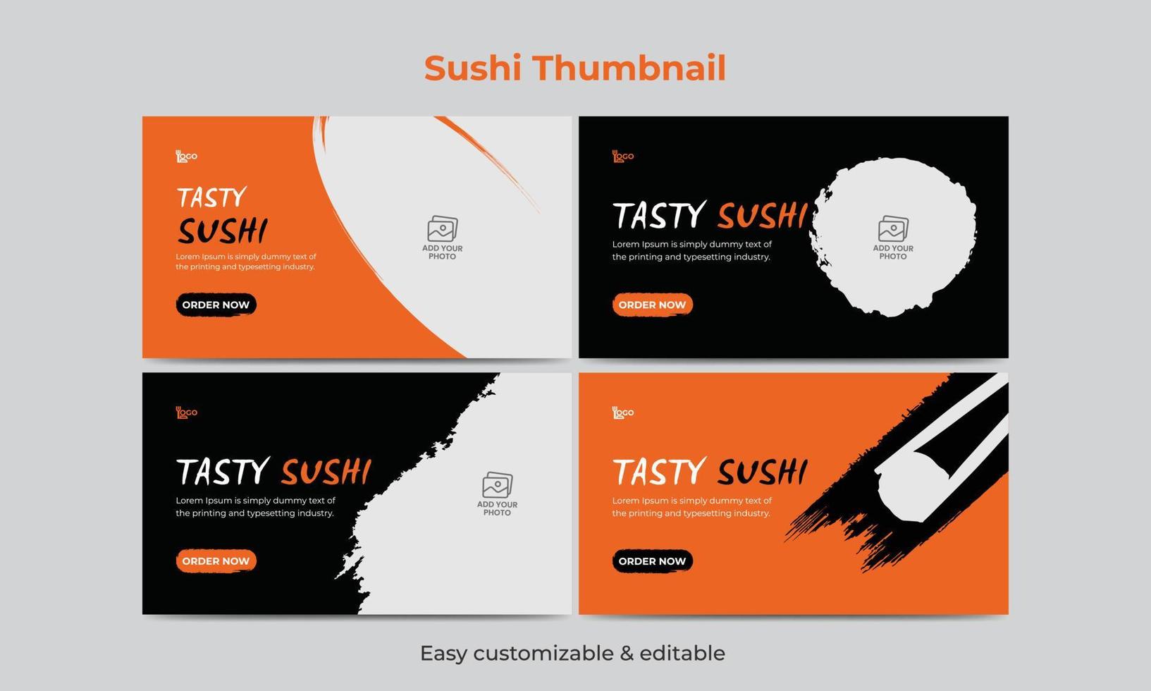 Sushi food menu video thumbnail template vector