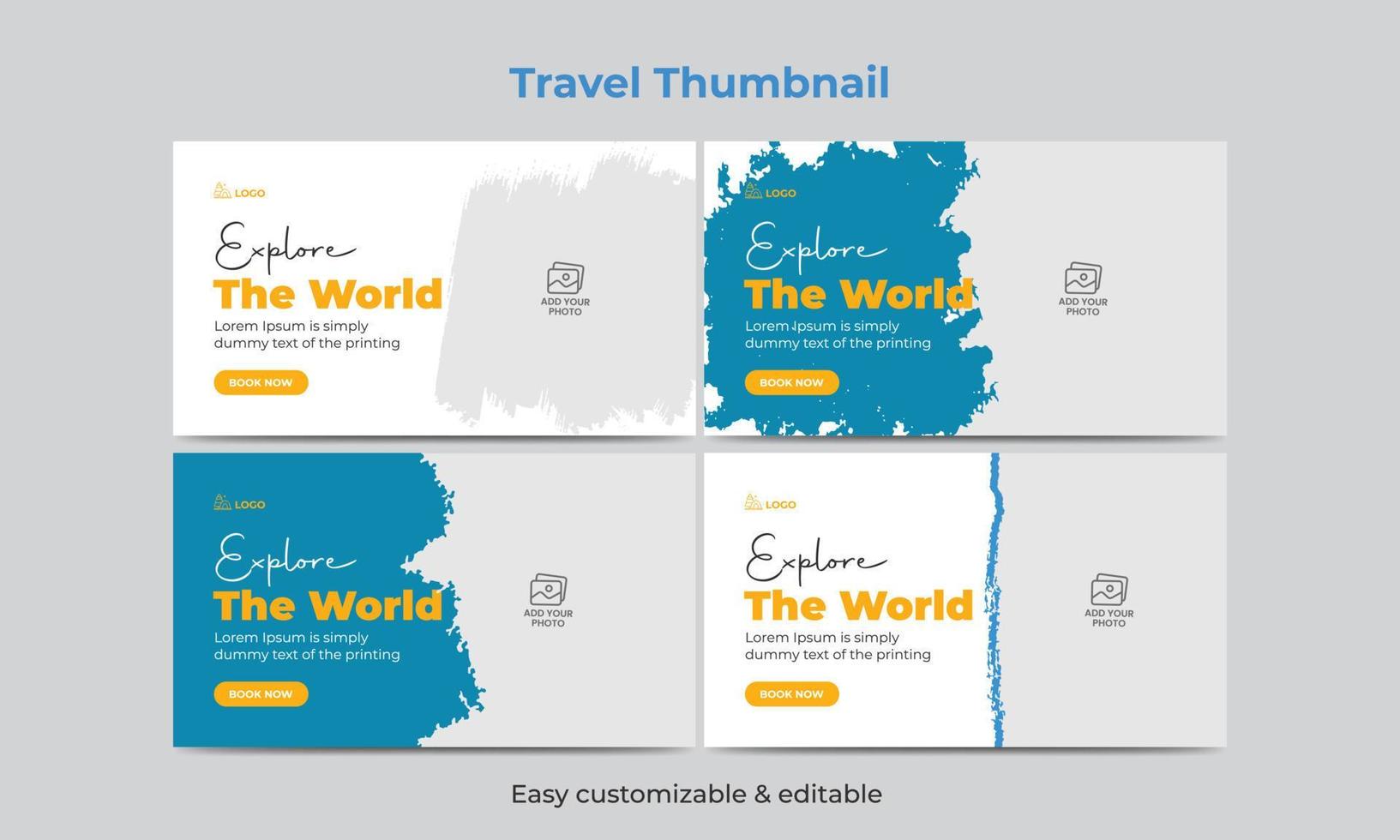 Travel and tour video thumbnail design. Hotel tourism marketing service video thumbnail vector