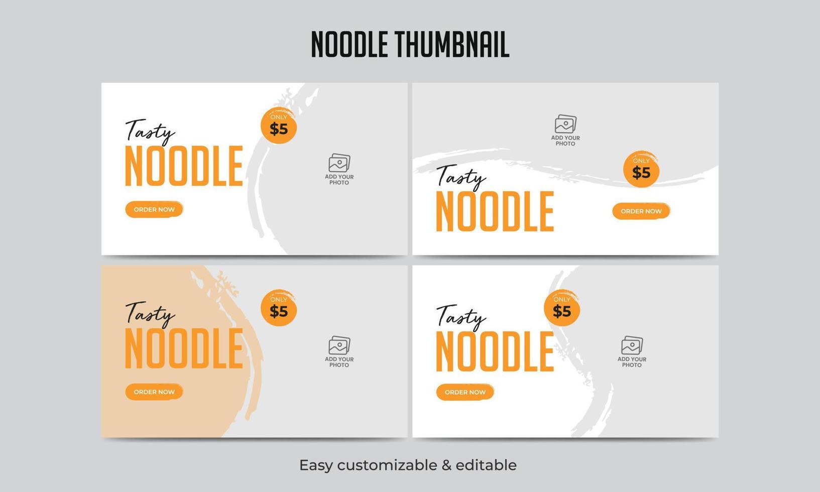 Noodle menu video thumbnail template vector