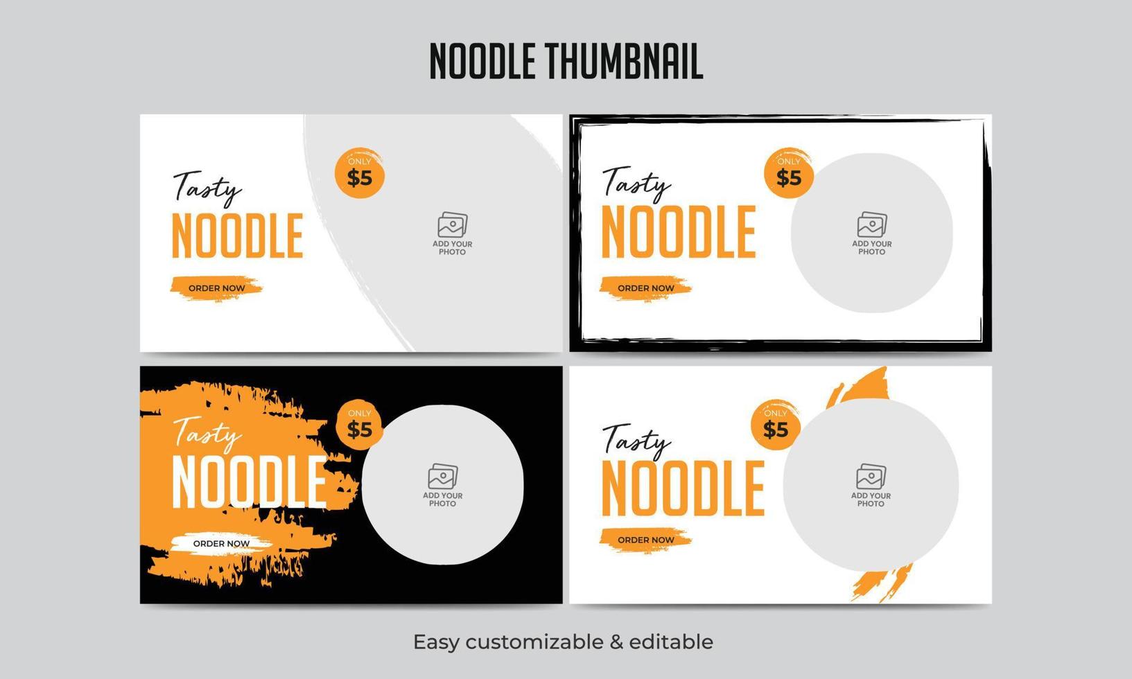 Noodle menu video thumbnail template vector