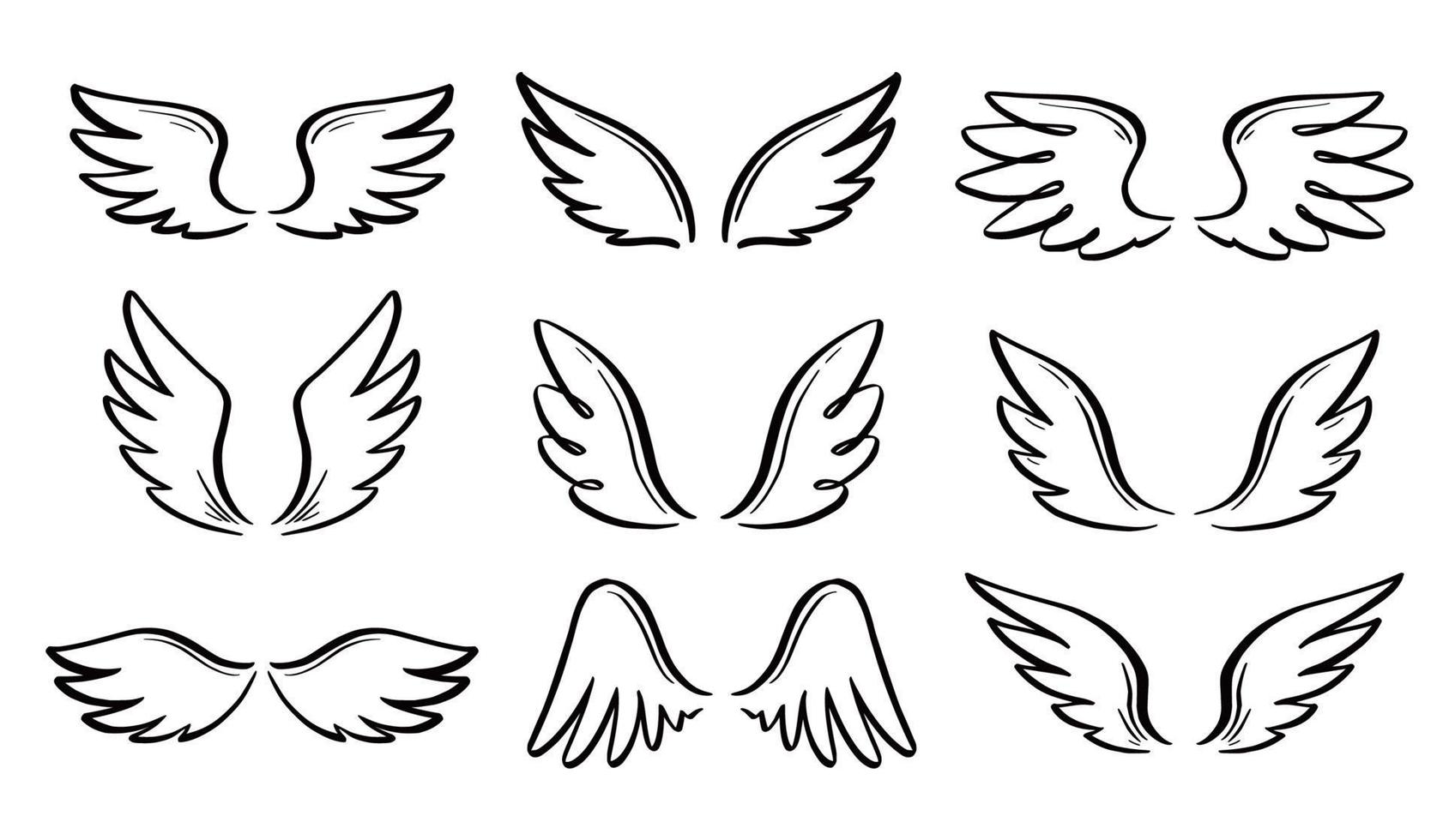 Angel doodle wing set. Hand drawn vector