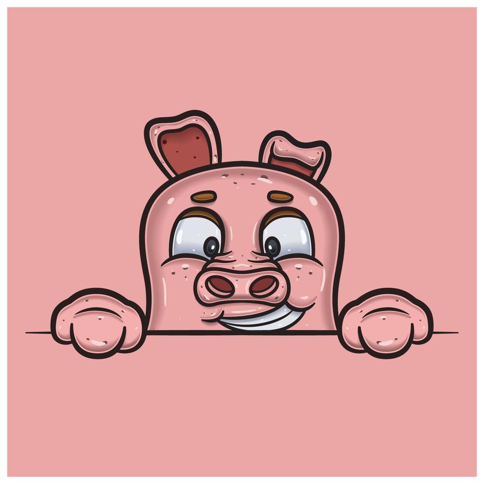 Happy Face Expression With Pig Cartoon. vector