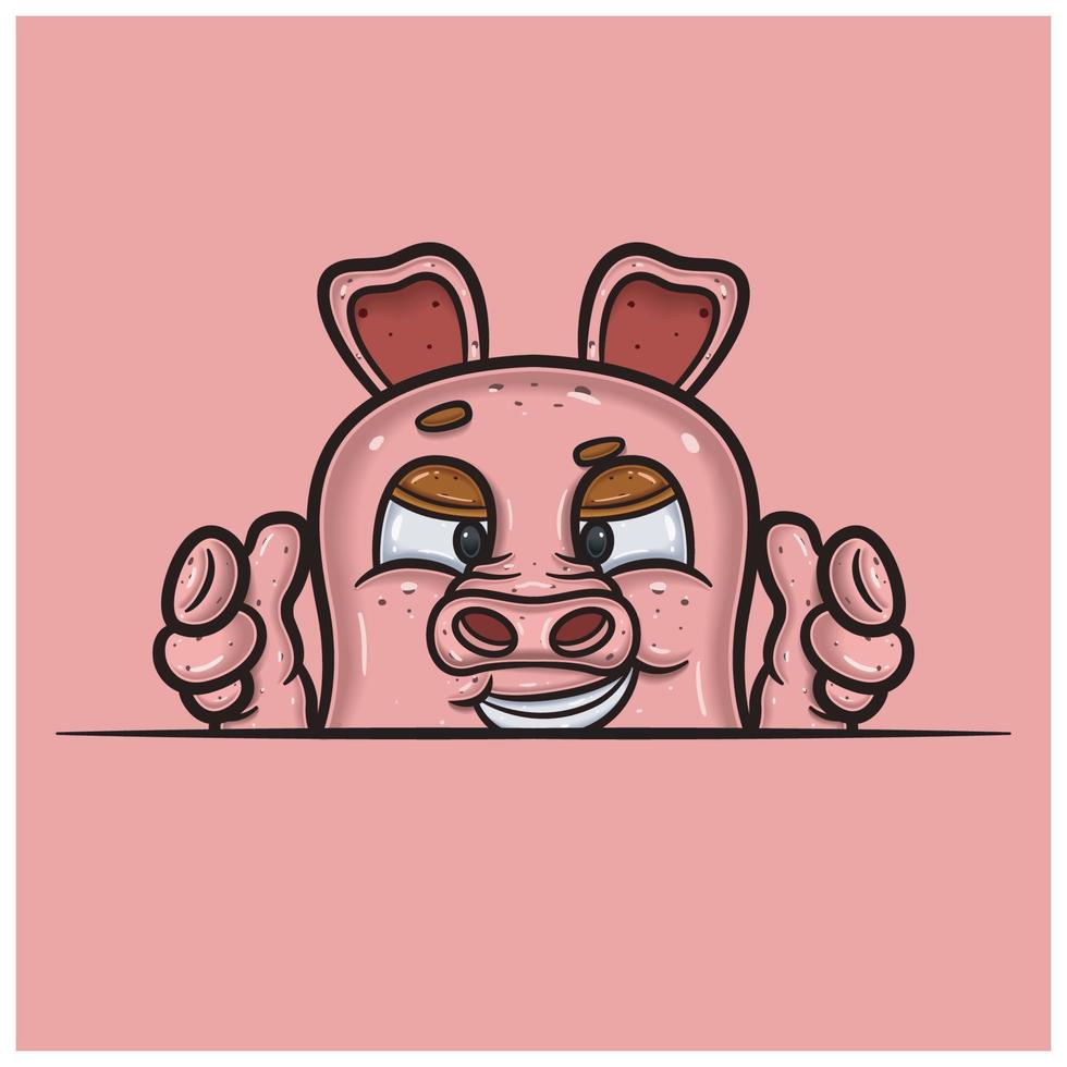 Smug Face Expression With Pig Cartoon. vector