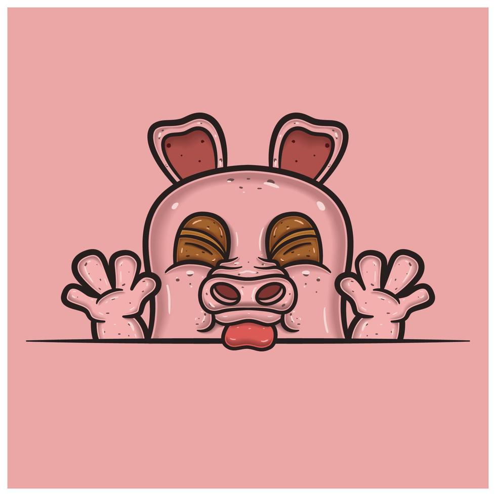 Taunt Face Expression With Pig Cartoon. vector