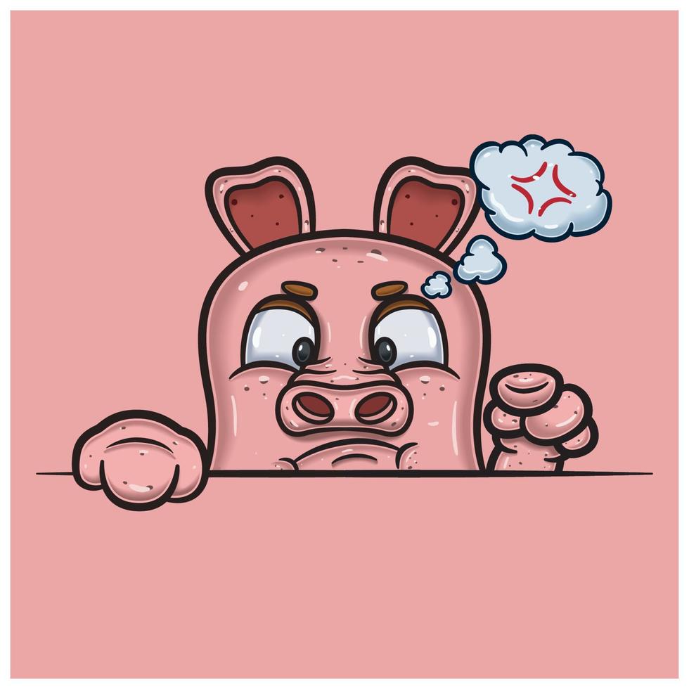 Angry Face Expression With Pig Cartoon. vector