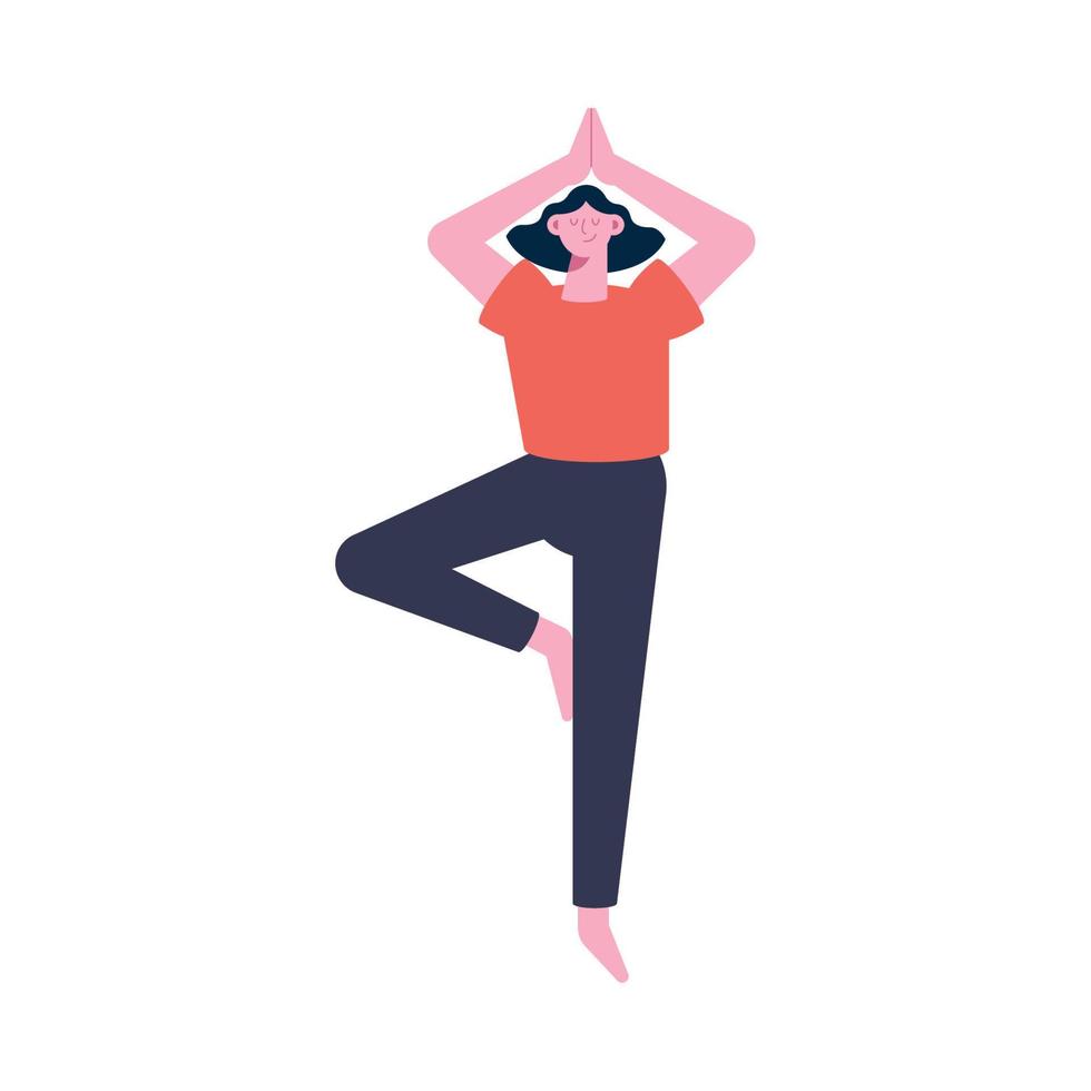 mujer de pie practicando yoga vector