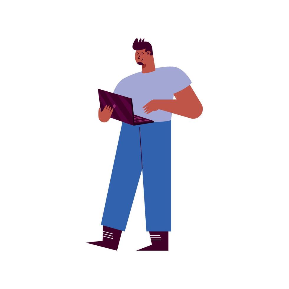 man standing using laptop vector