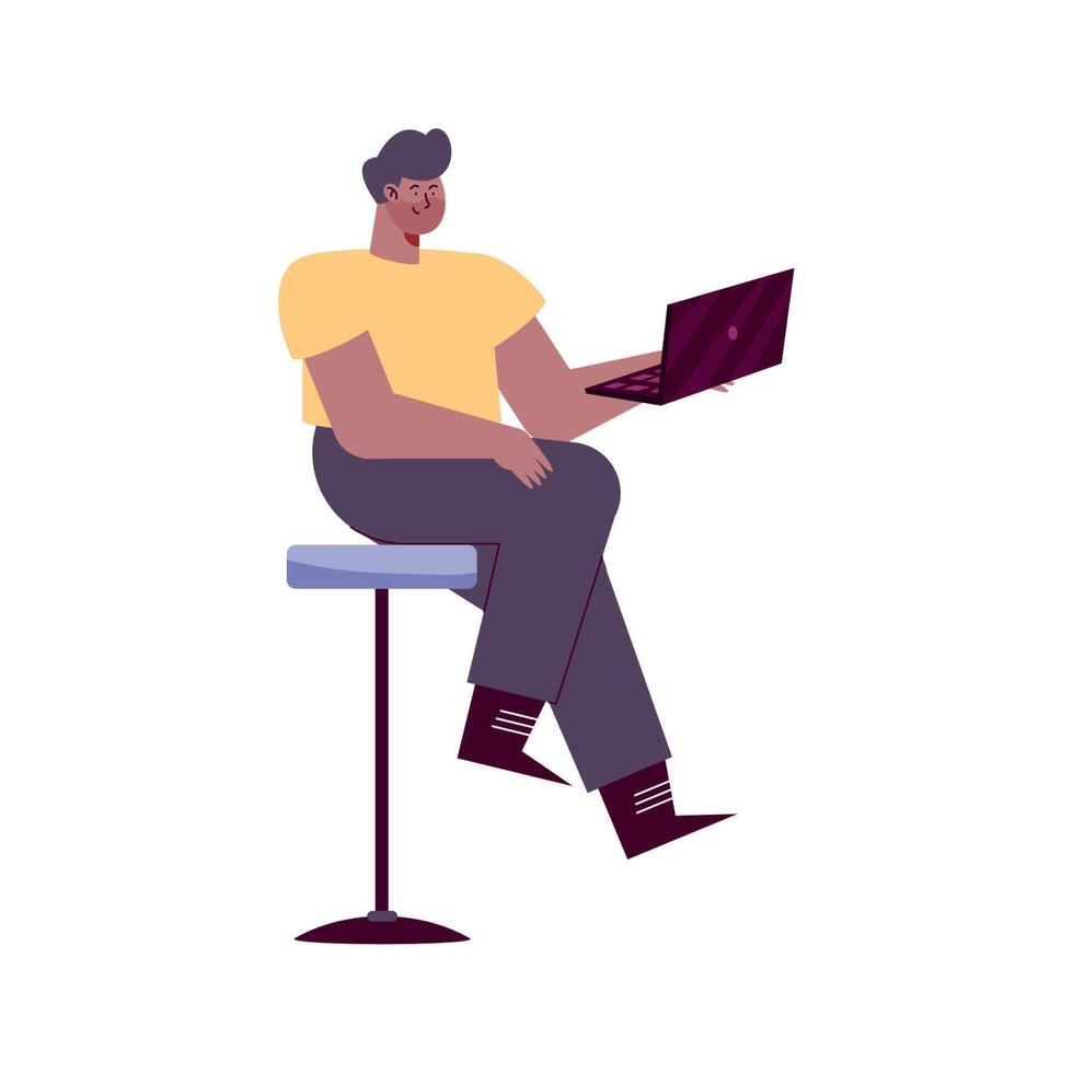 man seated with laptop vector