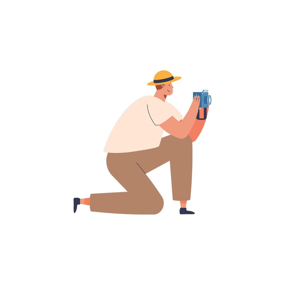 male traveler with camera vector