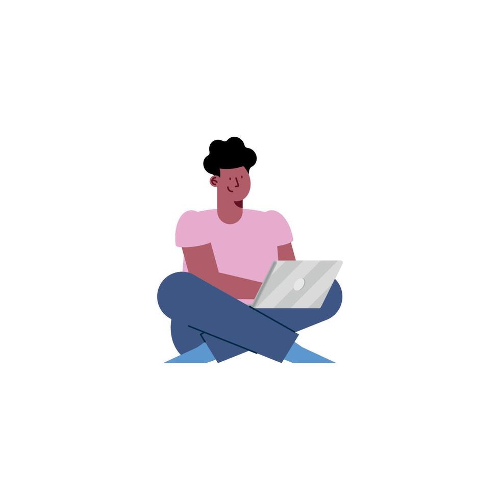 afro man using laptop vector