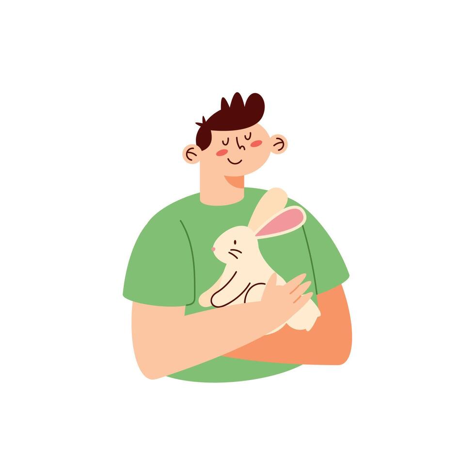 man with rabbit farm animal vector