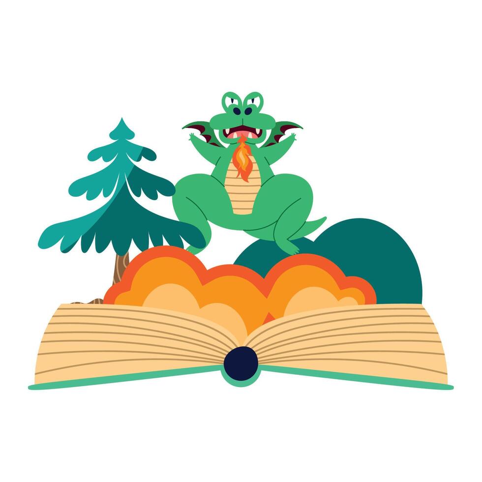 libro historia con dragon vector