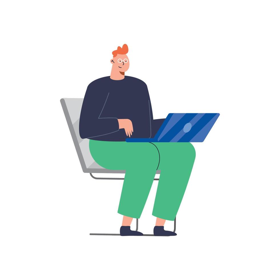 hombre usando laptop sentado en silla vector