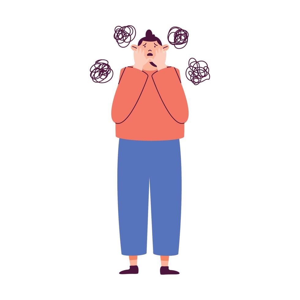 man with fear mood vector