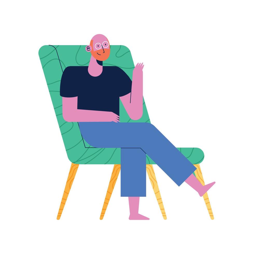 bearded man seated in sofa vector