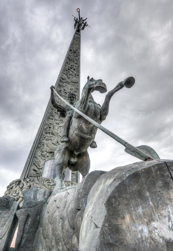 Saint George slaying a dragon by Poklonnaya Hill Obelisk, Moscow, 2022 photo