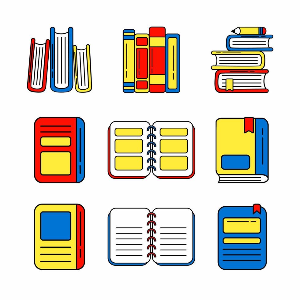 conjunto de plantillas de ilustración de icono de libro colorido. vector de acciones