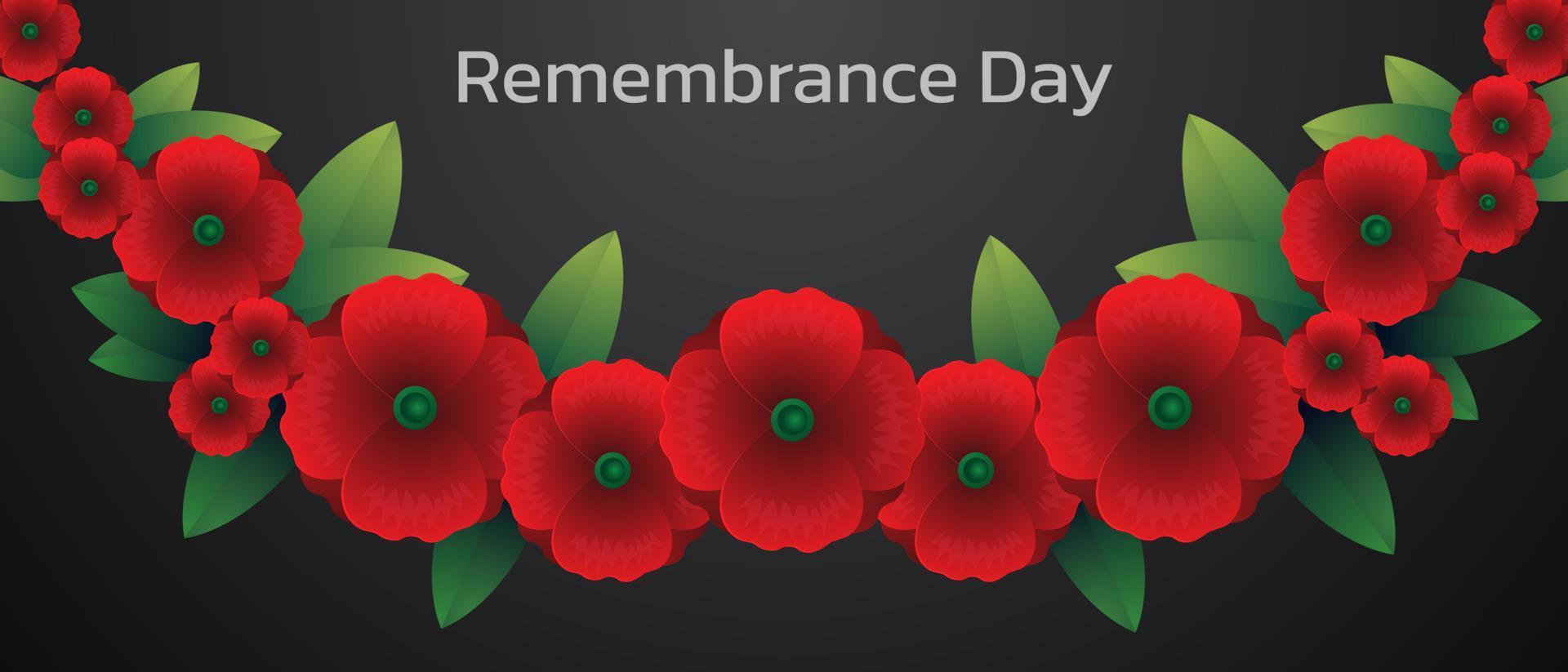 concepto del día del recuerdo, fondo con hermosas amapolas rojas. ilustración vectorial, un vector de banner de flor de amapola