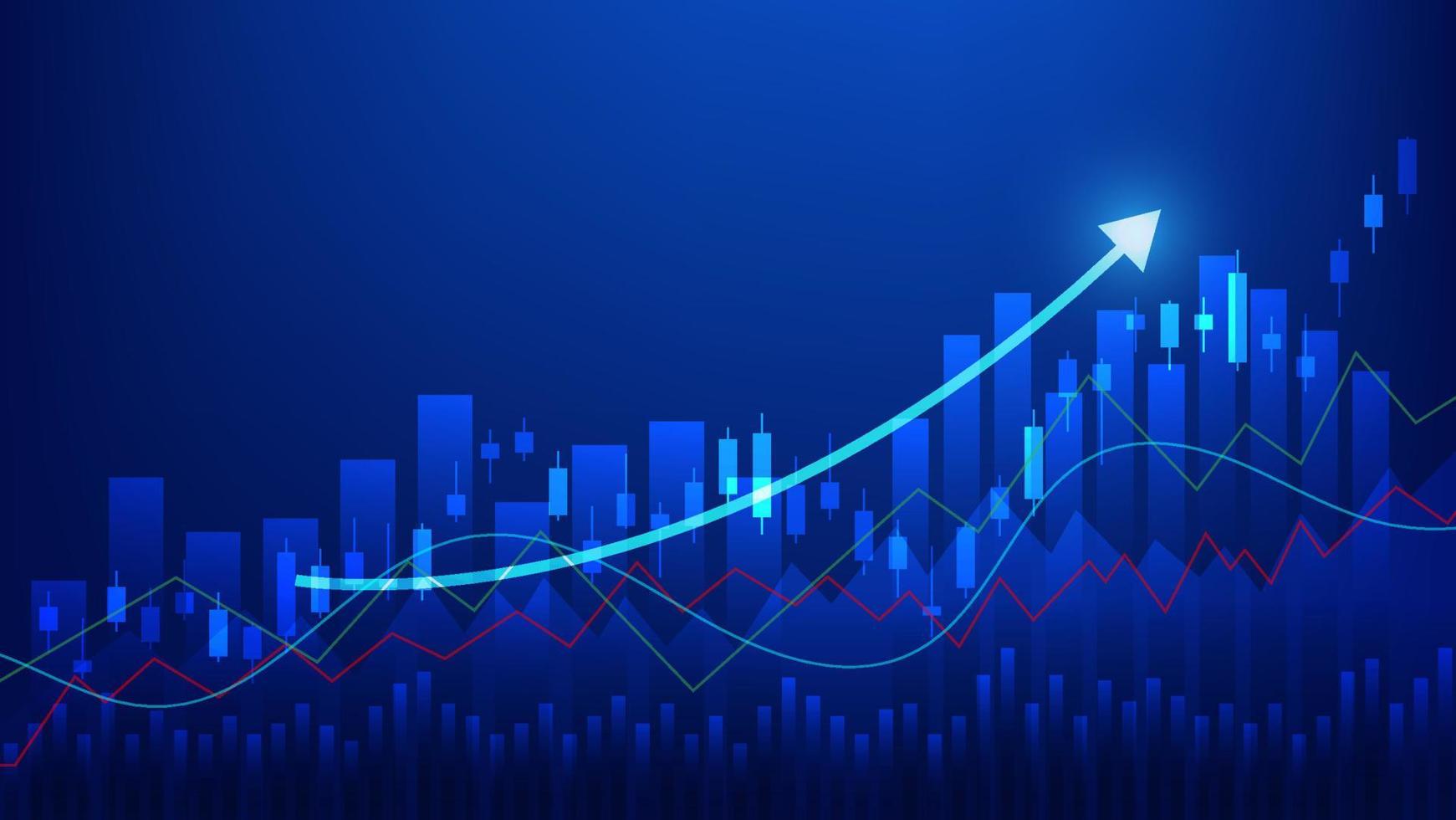 concepto de economía y finanzas. estadísticas de negocios financieros candelabros y gráfico de barras del mercado de valores vector
