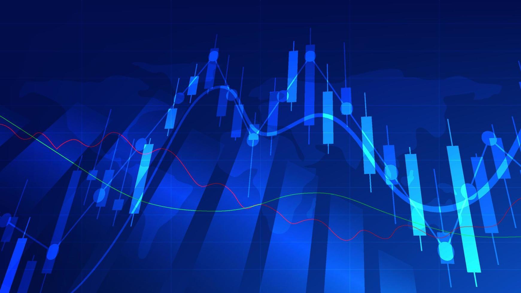 Financial business statistics with bar graph and candlestick chart show stock market price and effective earning on blue background vector