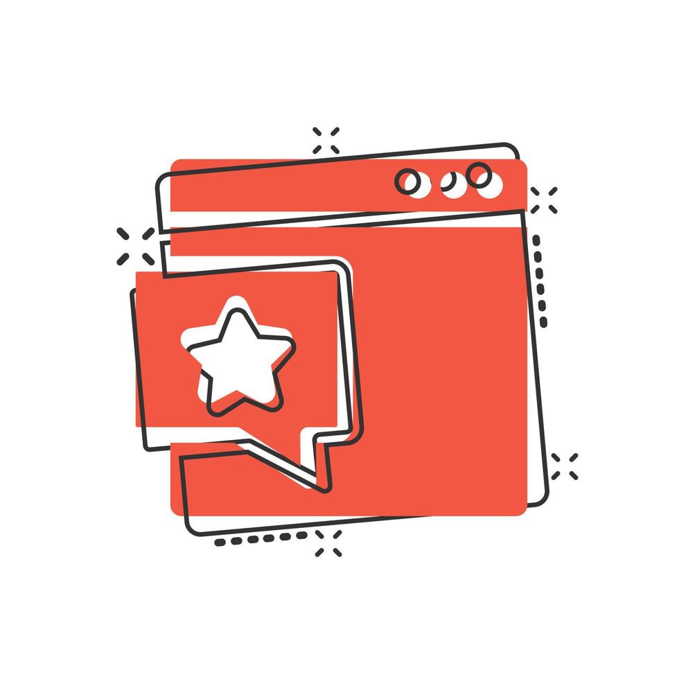 Browser window with star icon in comic style. Wish list cartoon vector illustration on white isolated background. Reward bonus splash effect business concept.