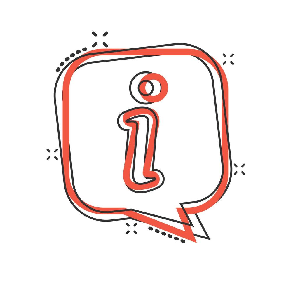 Information icon in comic style. FAQ help cartoon vector illustration on white isolated background. Helpdesk splash effect business concept.