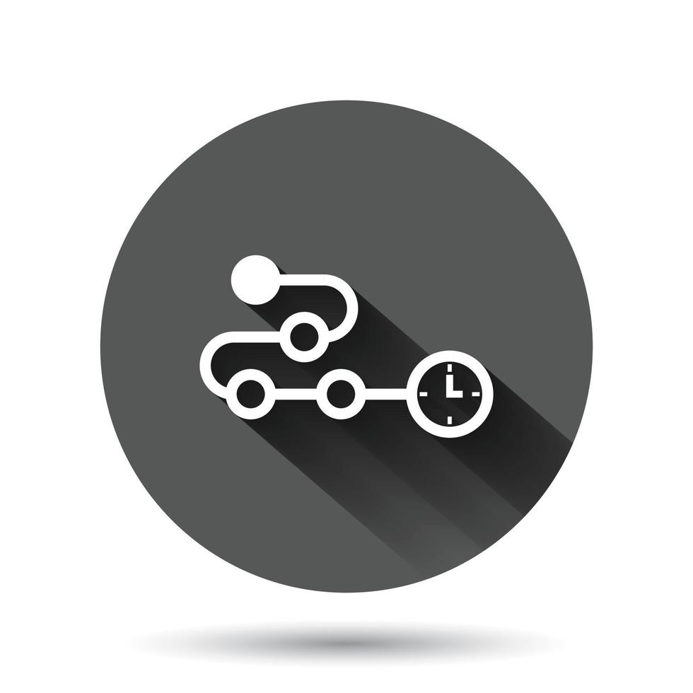 Timeline icon in flat style. Progress vector illustration on black round background with long shadow effect. Diagram circle button business concept.