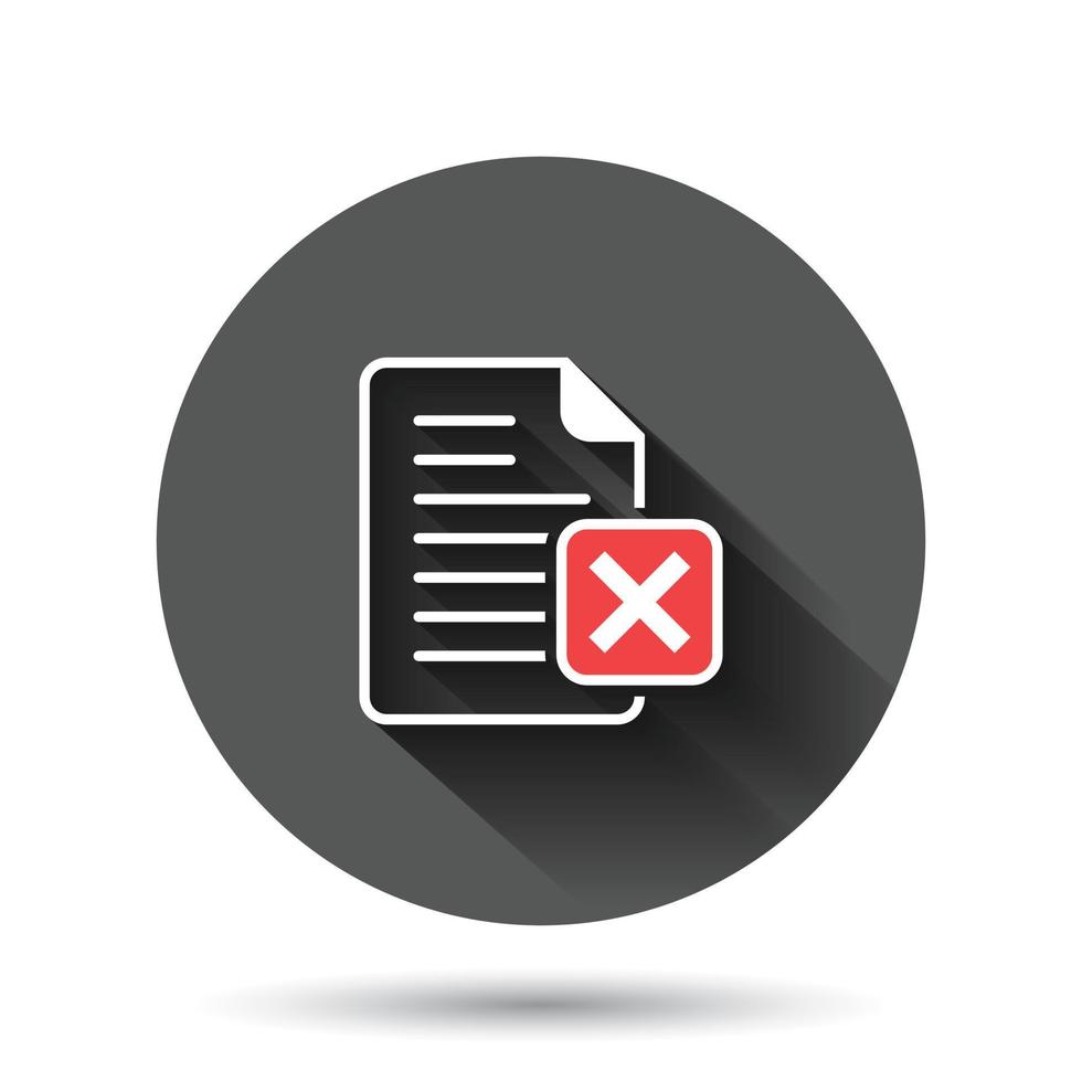 Document error icon in flat style. Broken report vector illustration on black round background with long shadow effect. Damaged circle button business concept.